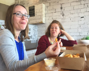 This is Cassandra and Ruth. We NEEDED food between the ceremony and reception for Ben and Cathy Harper’s wedding, and $5 wedges from a fish and chip shop seemed like the best call at the time. I delight in the mystery of our friendship.